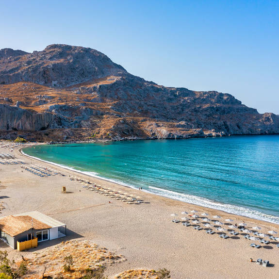 Plakias Resort Rethymno Crete Beach front with beach bar next to paligremnos