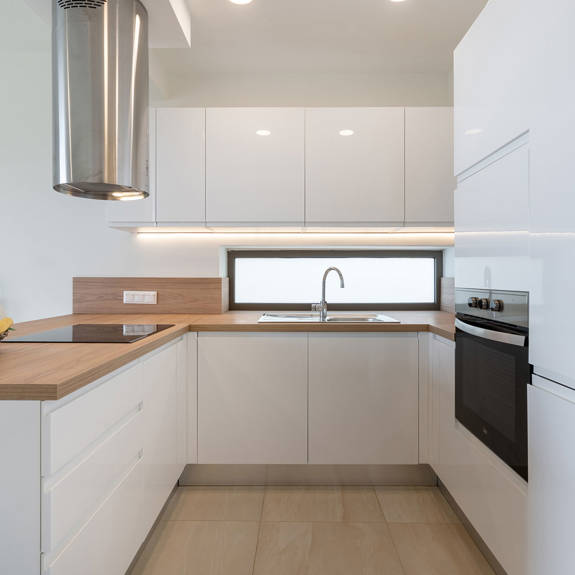 white, modern kitchen in a two bedrooms maisonette in plakias, rethymno, crete