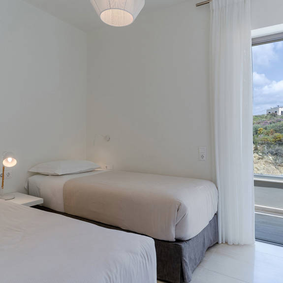 two single beds bedroom with mountain view in a two bedrooms maisonette in plakias, rethymno, crete