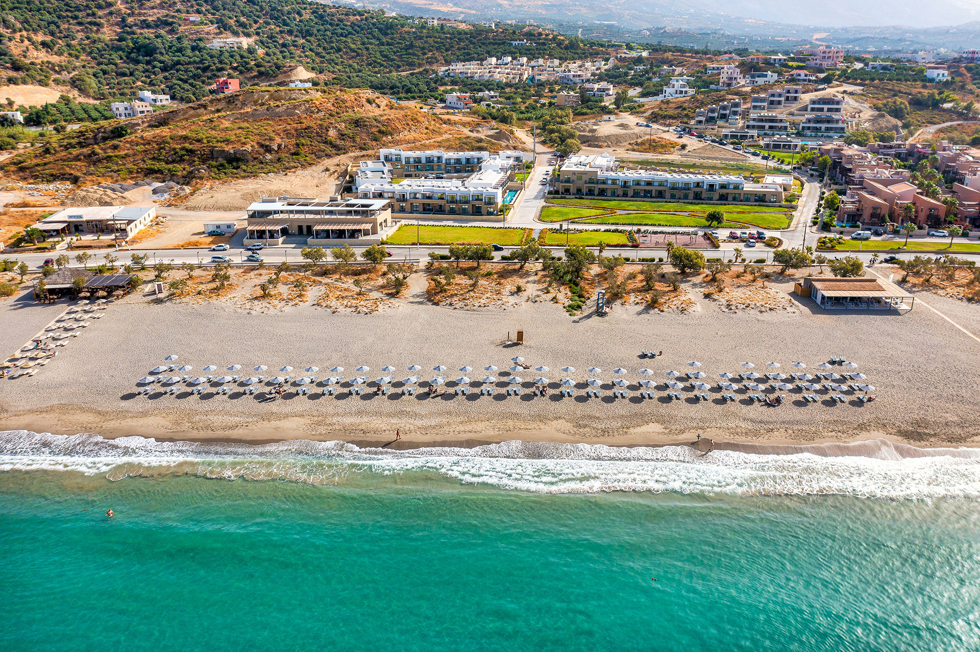 Plakias Resort Rethymno Crete Beach front aerial photo