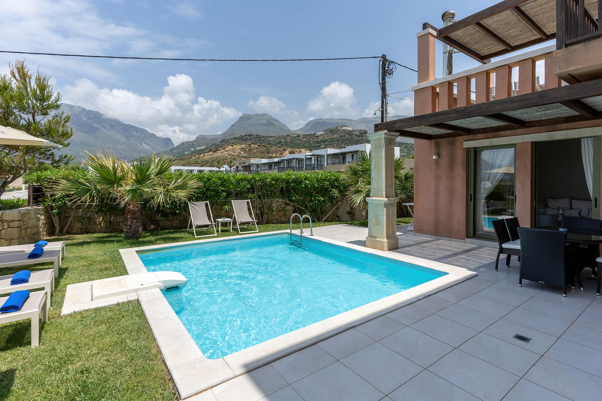 three bedrooms villa with swimming pool and sunbeds in plakias, rethymno, crete