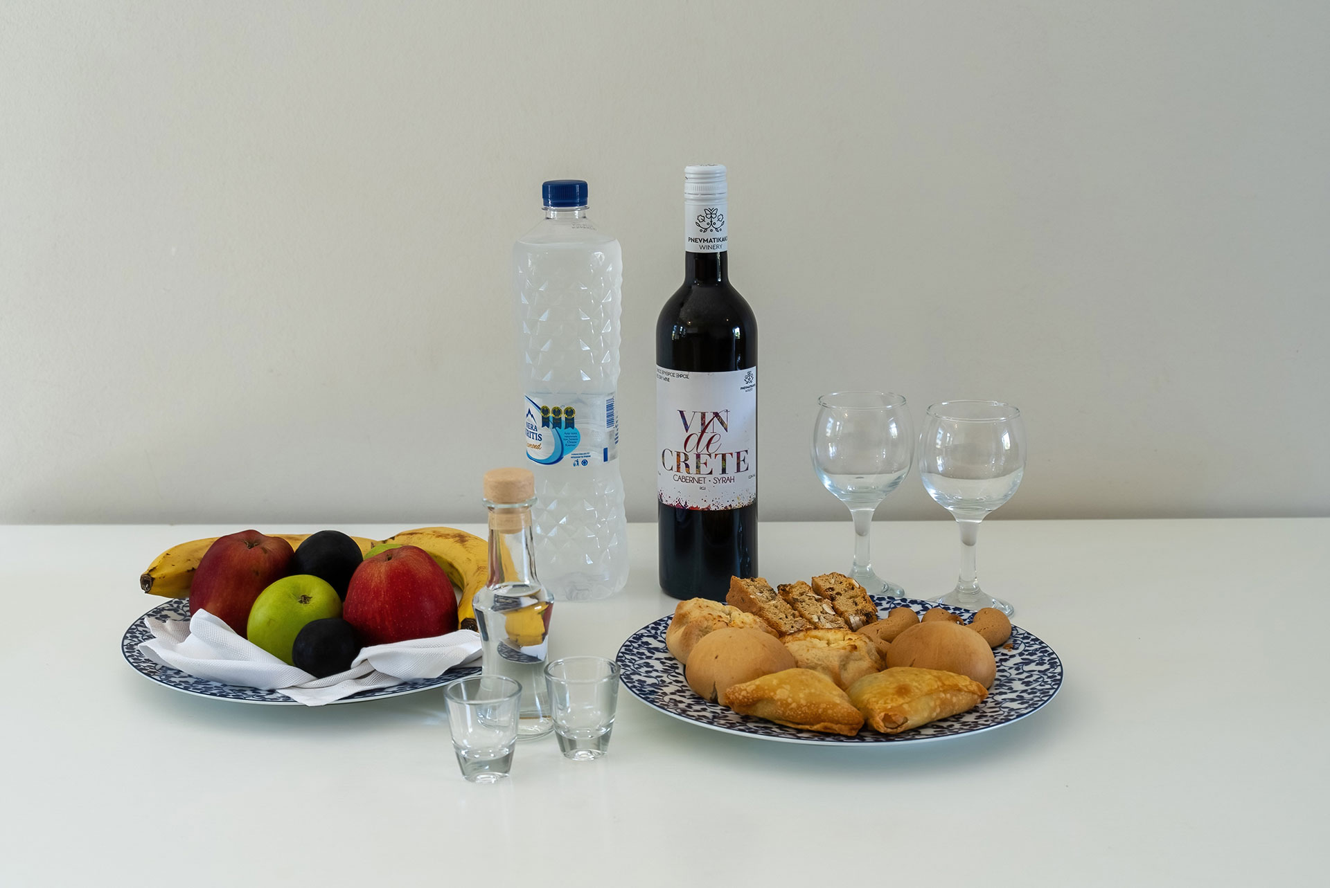 welcome wine and fruits in an one bedroom apartment in plakias, rethymno, crete