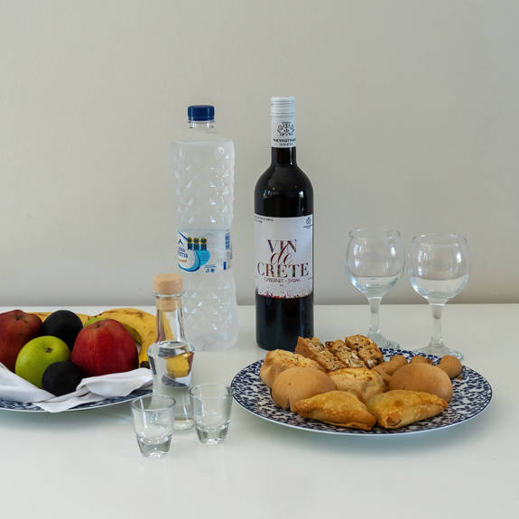 welcome wine and fruits in an one bedroom apartment in plakias, rethymno, crete
