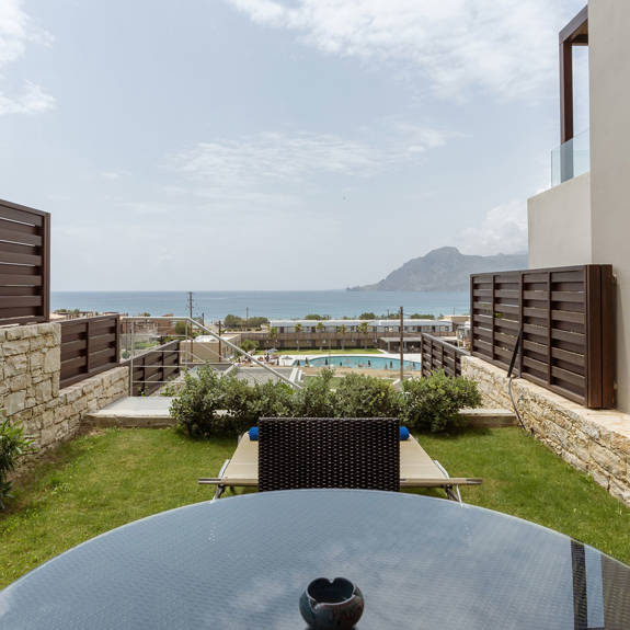 terrace with garden and pool access in a two bedrooms maisonette in plakias, rethymno, crete