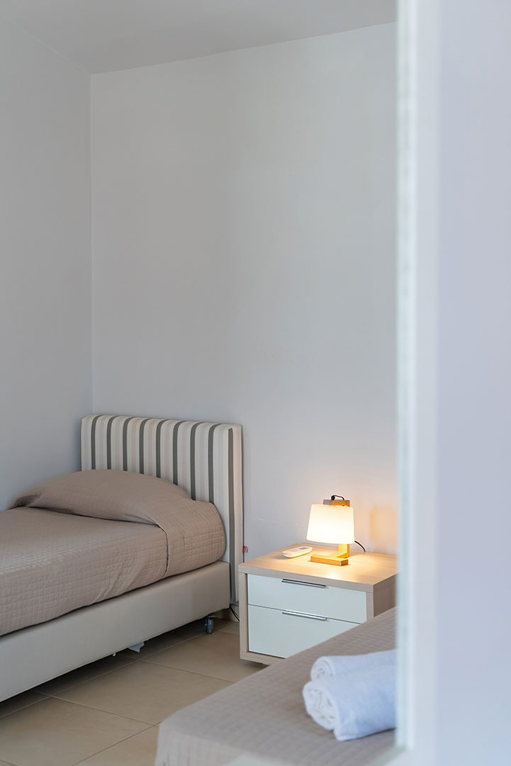 two single beds in a three bedrooms villa with pool and sea view in plakias, rethymno, crete