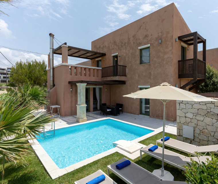 three bedrooms villa with pool and sea view in plakias, rethymno, crete