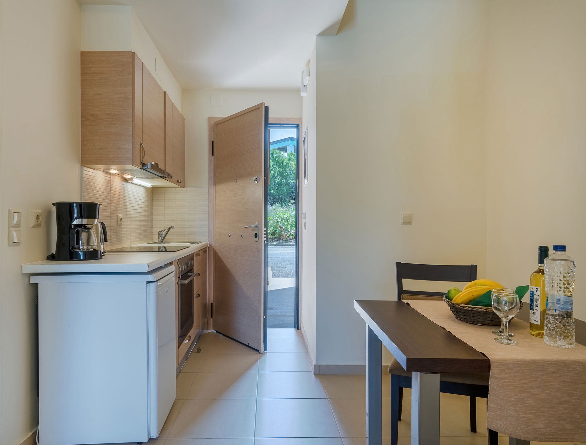 fully equipped kitchen in a studio in plakias, rethymno, crete