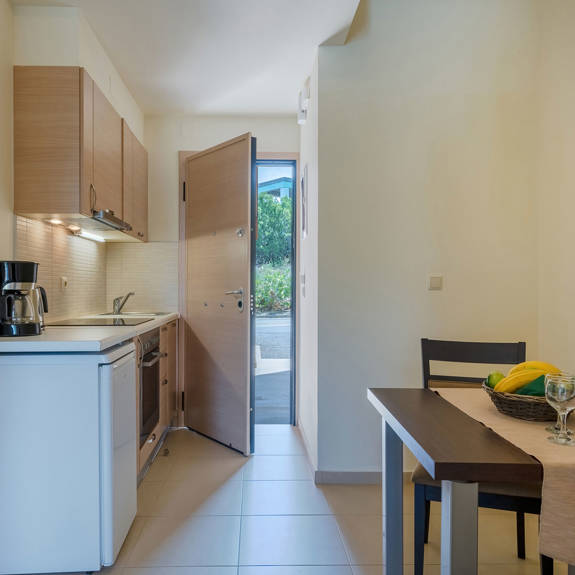 fully equipped kitchen in a studio in plakias, rethymno, crete