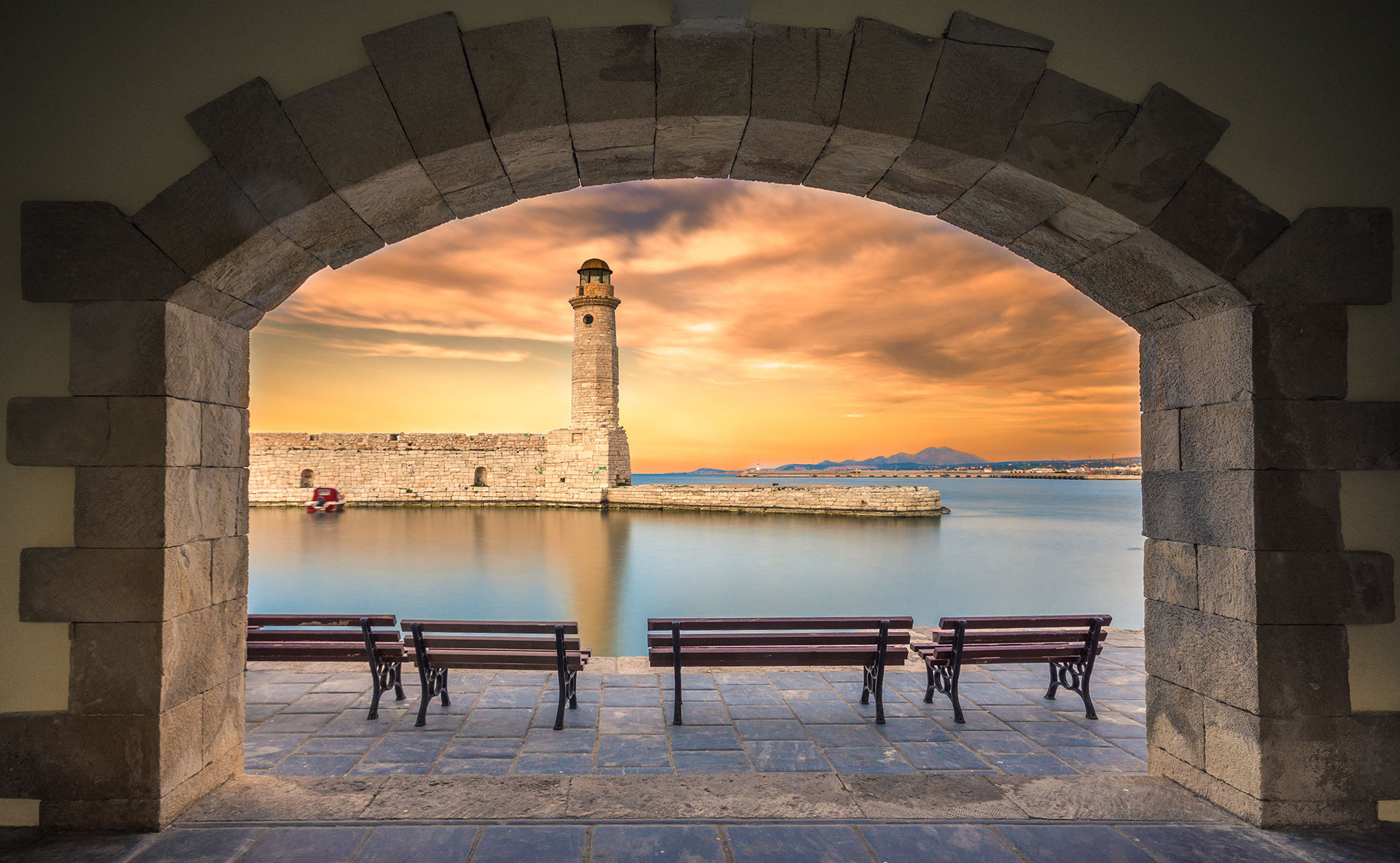 Crete, Rethymno old harbour with lighthouse