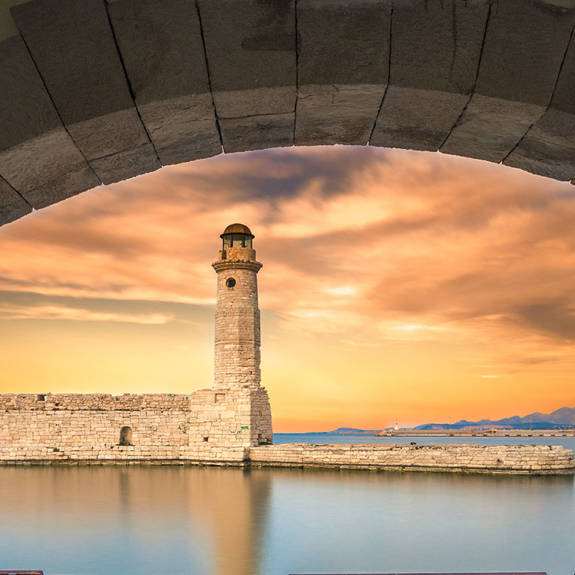 Crete, Rethymno old harbour with lighthouse