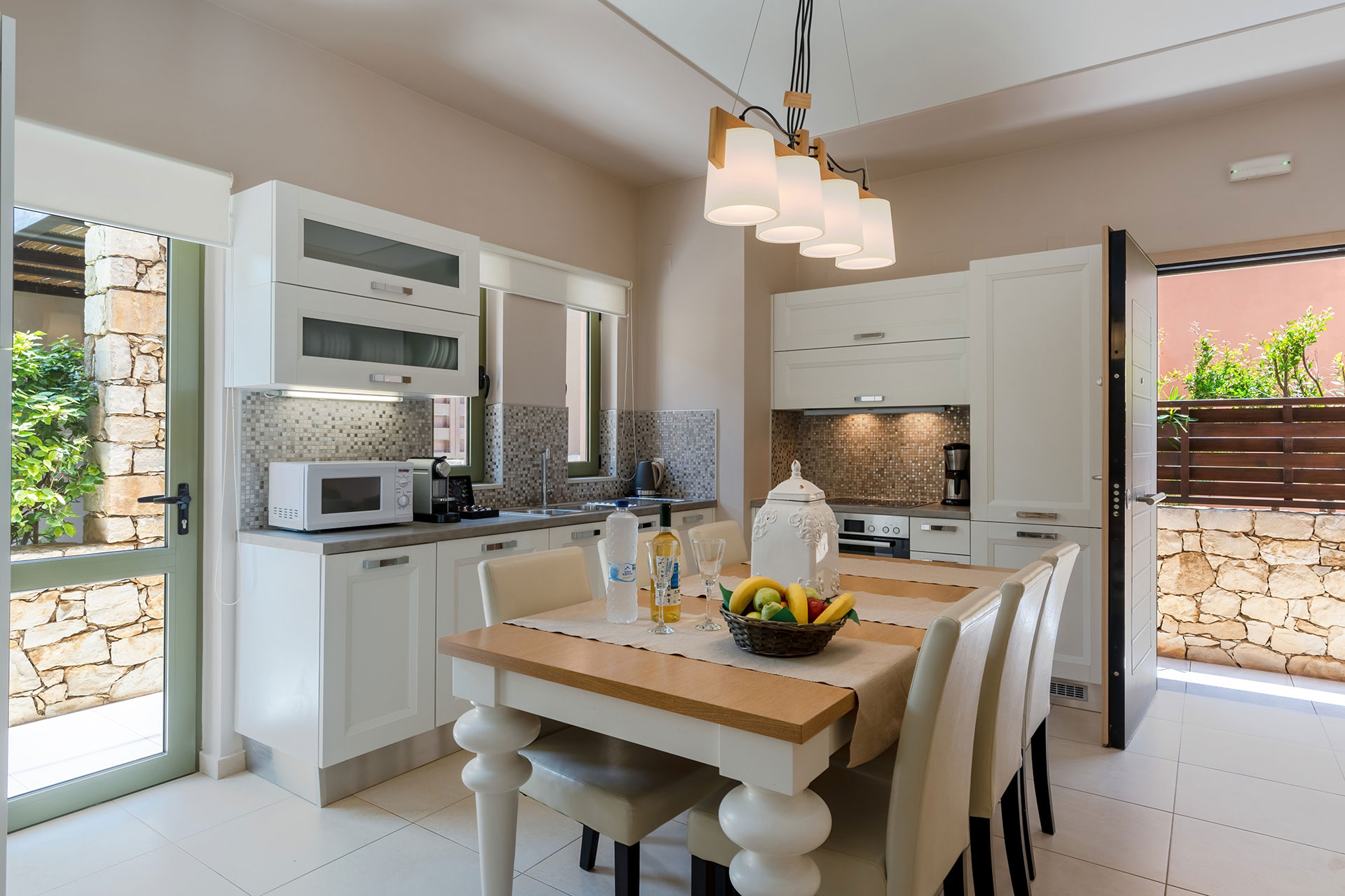 fully equipped kitchen in a three bedrooms villa with sea view in plakias, rethymno, crete