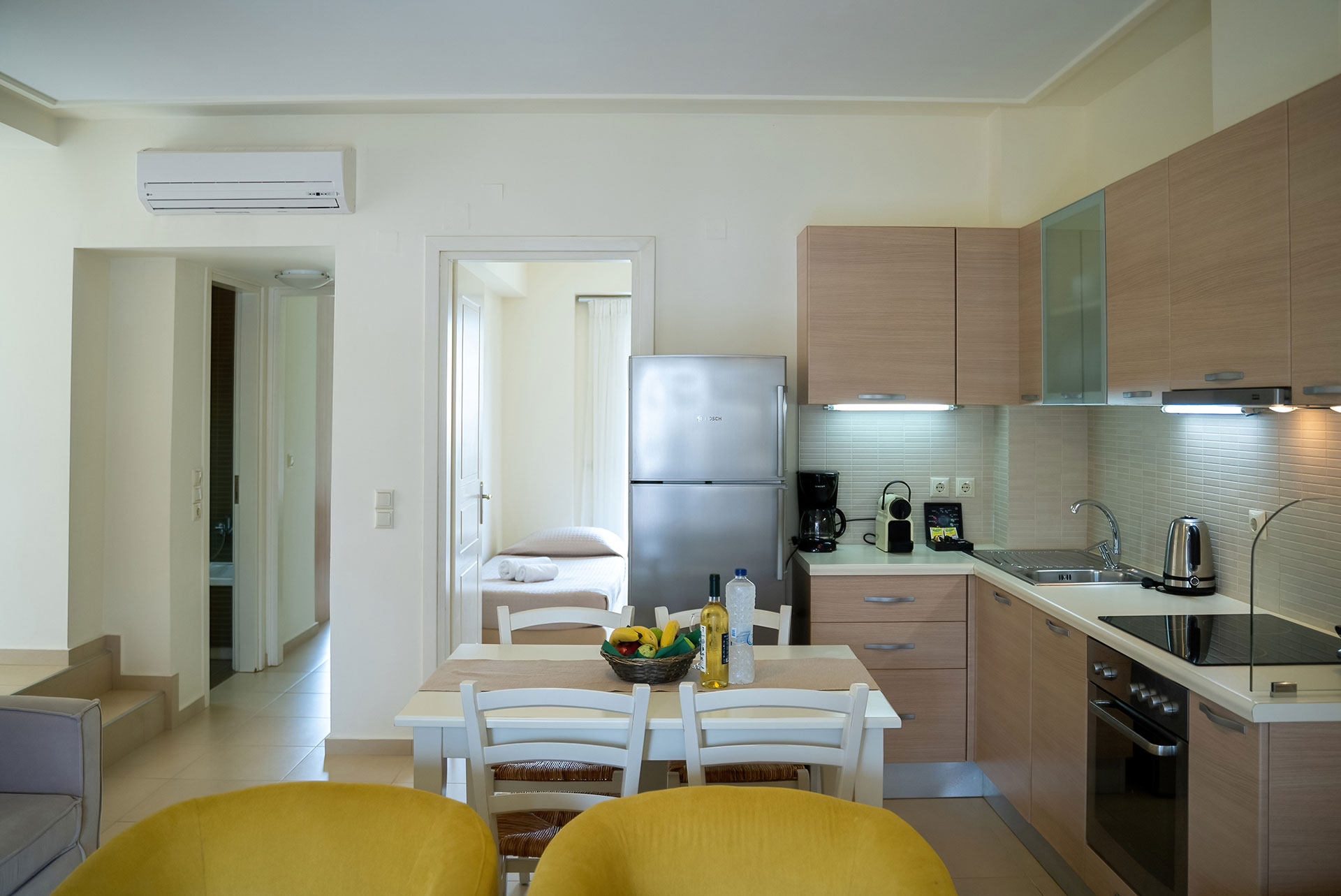 large living room and full equipped kitchen in a two bedrooms apartment in plakias, rethymno, crete