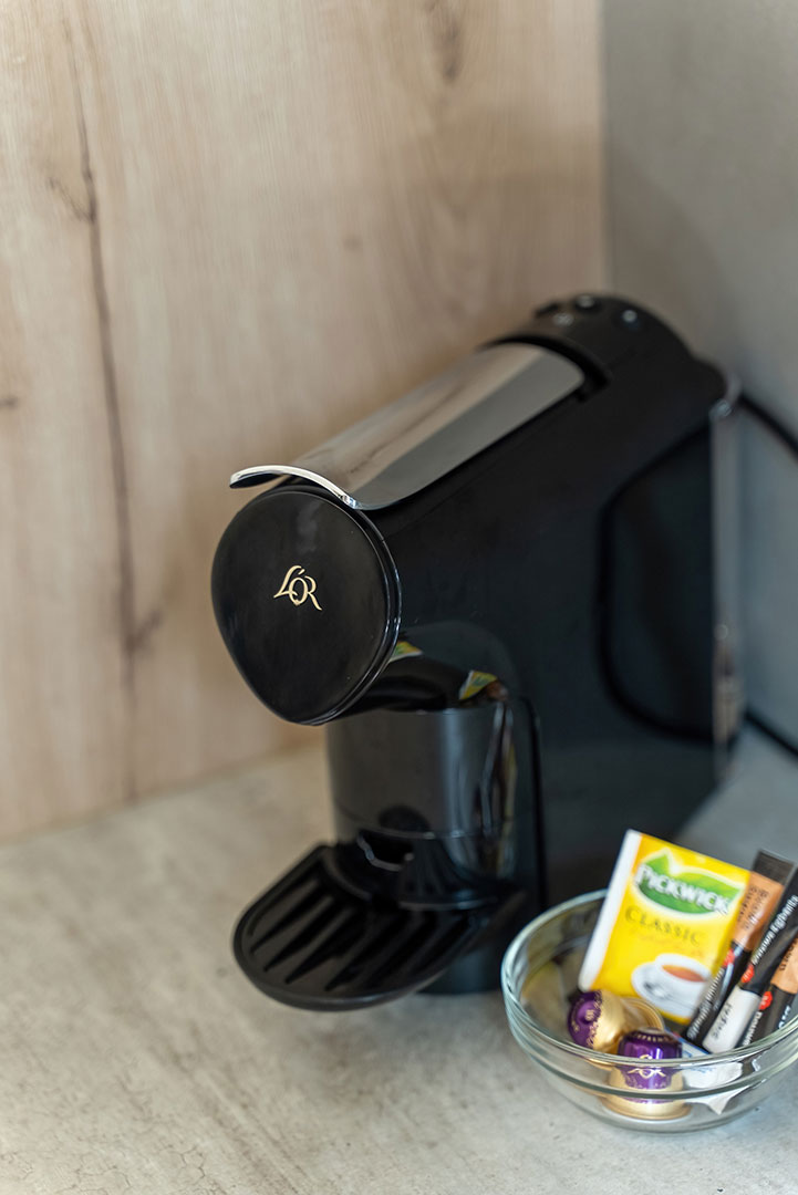 espresso machine in an one bedroom apartment in plakias, rethymno, crete