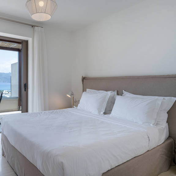 double bed bedroom with sea view in a two bedrooms maisonette in plakias, rethymno, crete