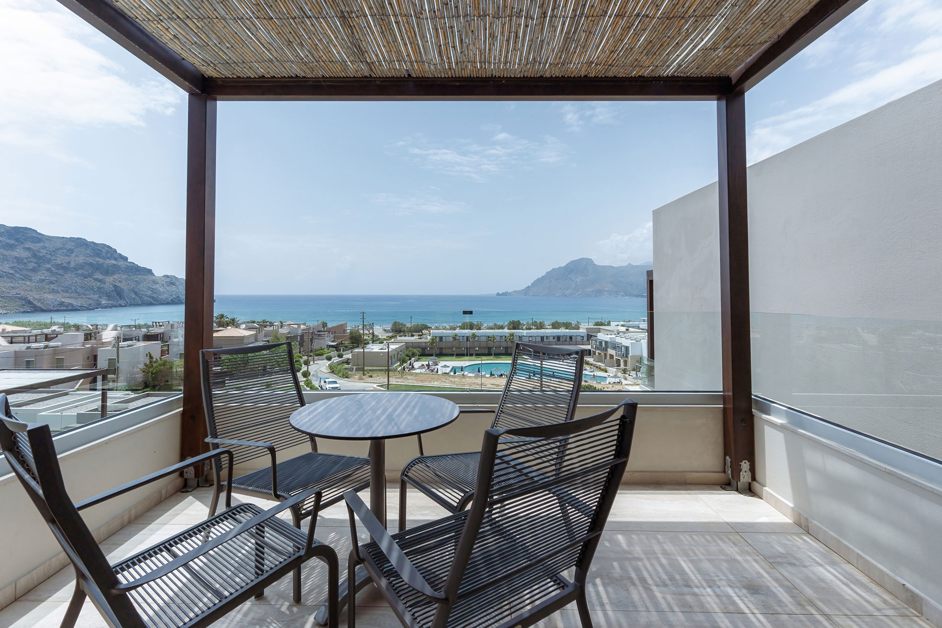 balcony with sea view and pool view in a two bedrooms maisonette in plakias, rethymno, crete